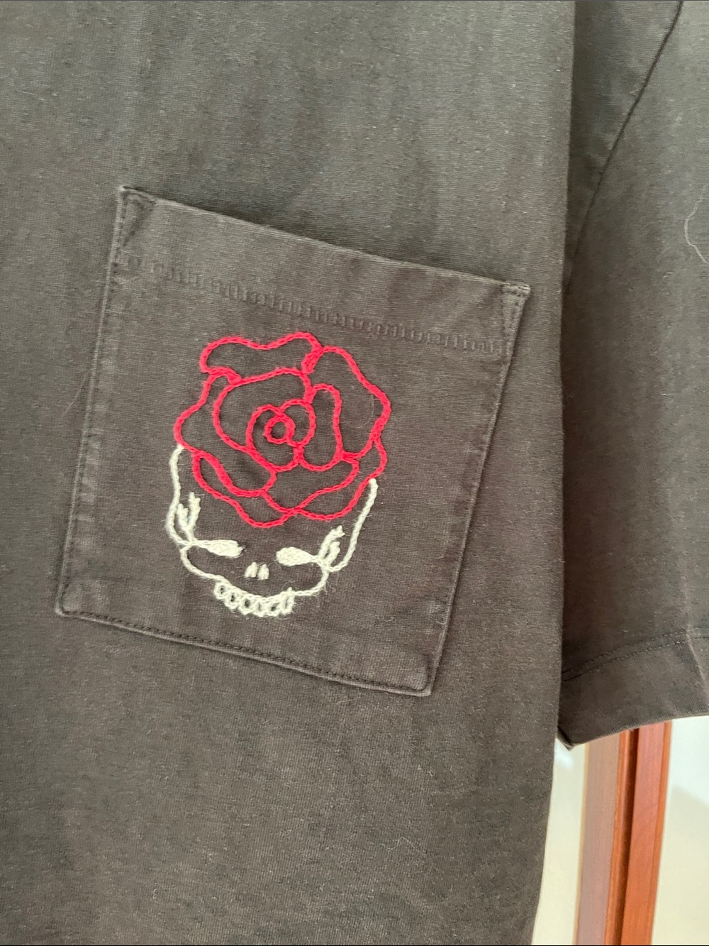 Huckberry Grateful Dead Black Pocket Tee with Red Rose Skull - Picture 3 of 4
